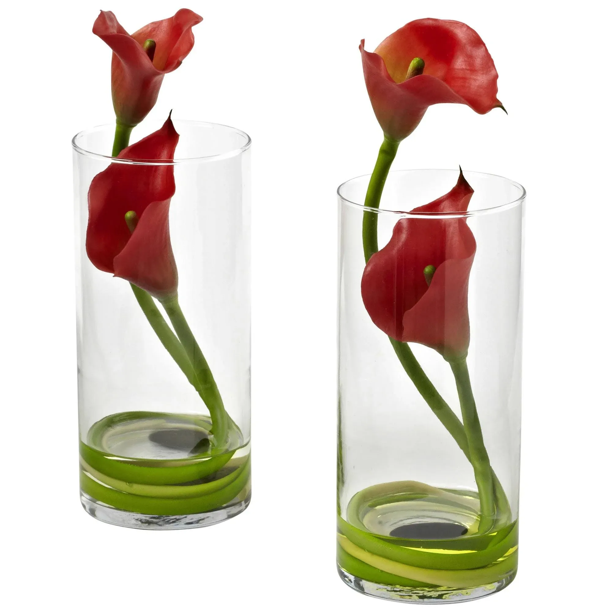 Nearly Natural Double Calla Lily w/ Cylinder Set of 2 - Red