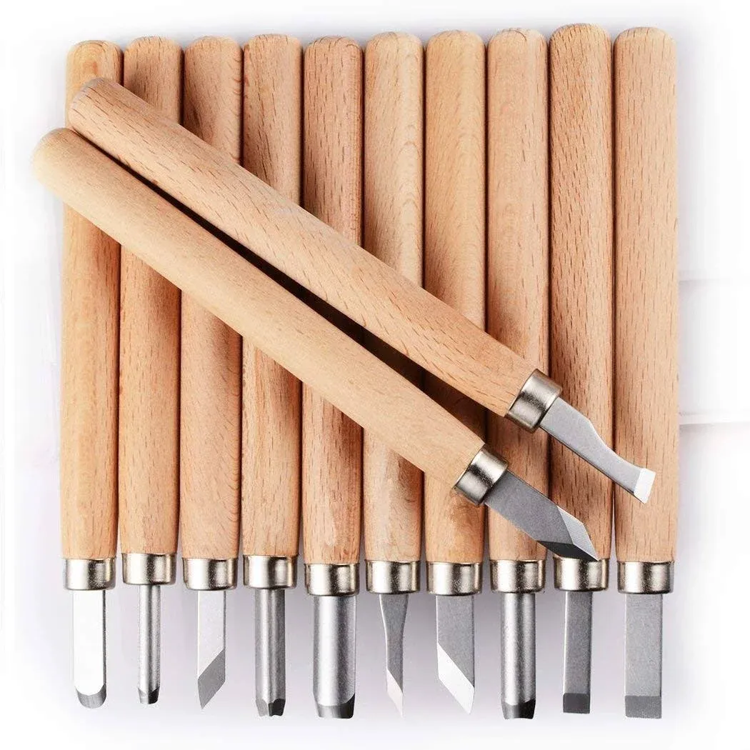 Wood Carving Tools Kit HRC62 Carbon Steel Graver Set for Kids &amp; Beginners 12 ...