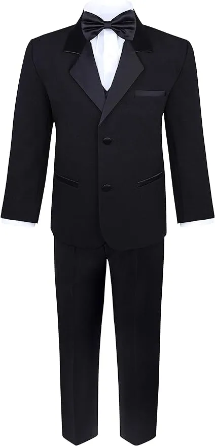 Boys Tuxedo 5- Piece Set with Shirt and Bow Tie -Black 5