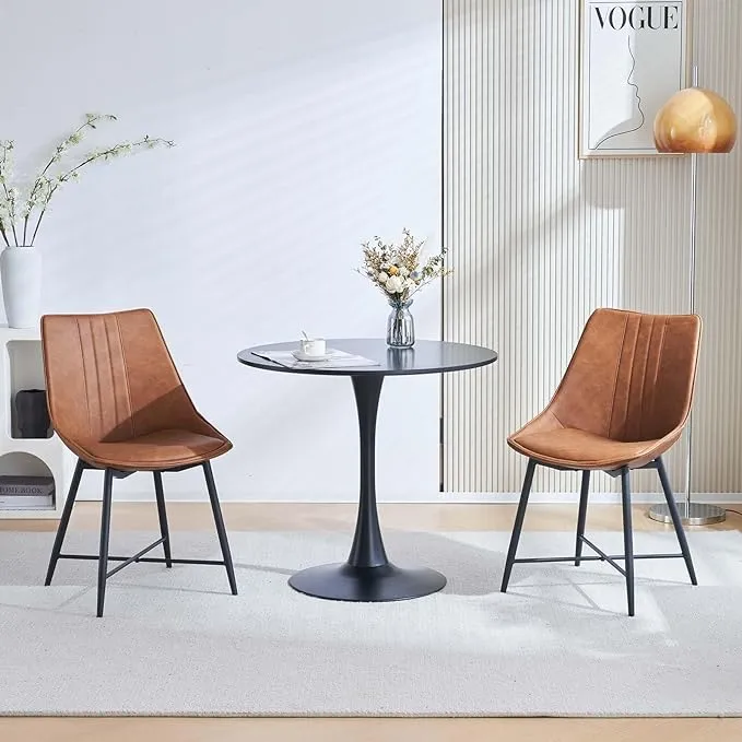 Anour Modern Dining Chairs Set of 2, Faux Leather Armless Side Chairs with Metal ...