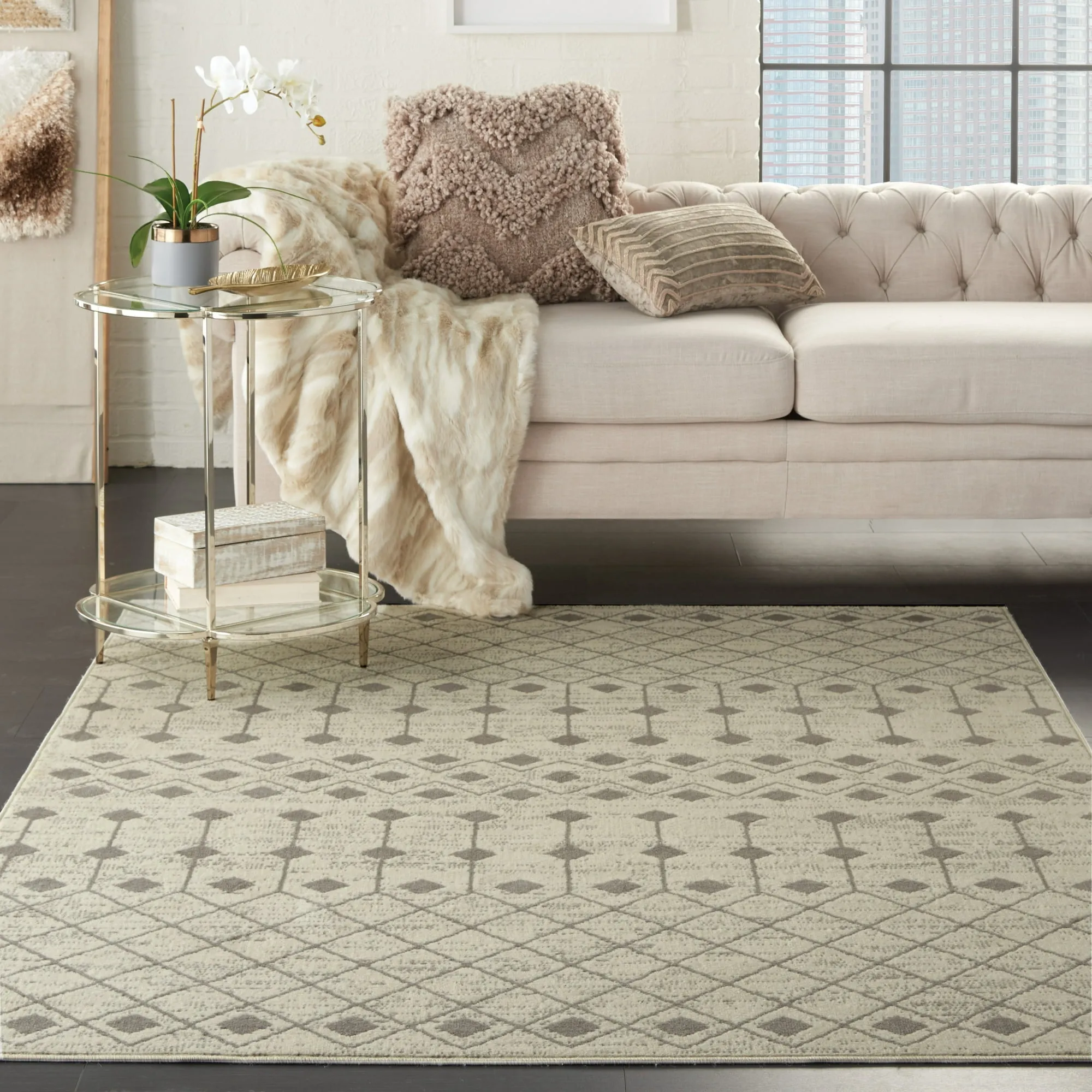 Nourison Grafix GRF37 Area Rug | Ivory/Grey | 5'3" Round