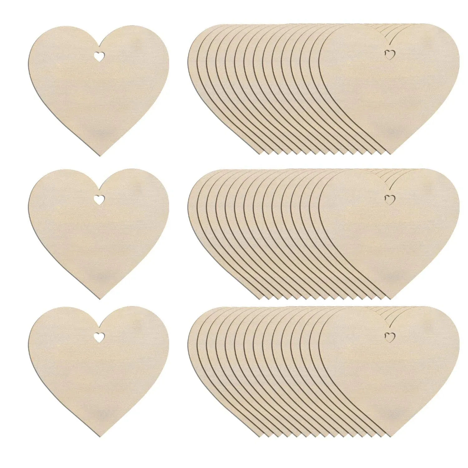 80Pcs 3" Wooden Hearts for Crafts Wood Predrilled Hearts Cutout Slices