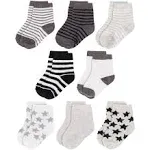 Rising Star Infant Socks for Baby Boys, Crew Ankle Cotton Infant Socks 0-6 Months- 8 Pack (Gray Stars)