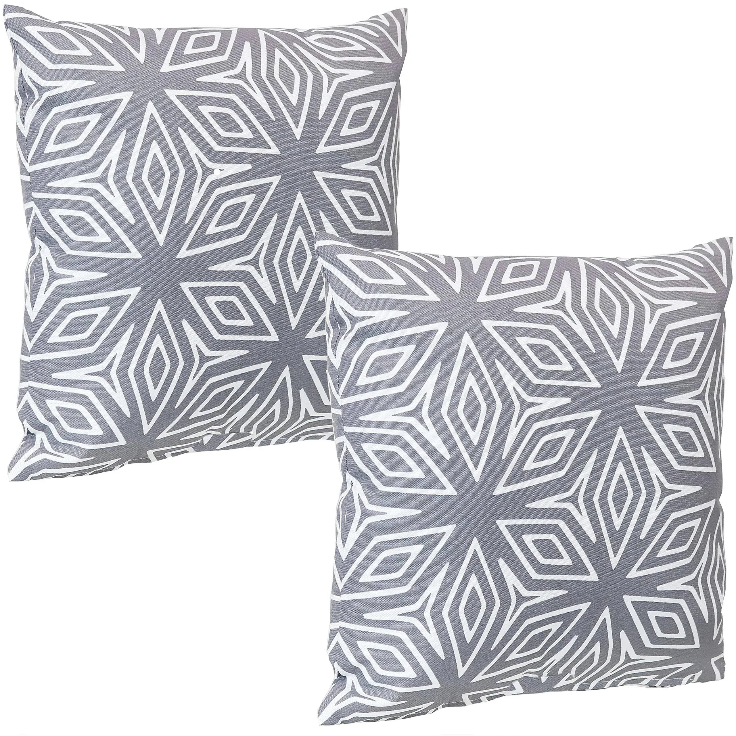 Sunnydaze Indoor and Outdoor Decorative Throw Pillow Covers - Covers ONLY - Set of 2 Square Pillow Covers - Zipper Closures - Weather-Resistant Polyester - Gray Geometric - 17 x 17 Inches