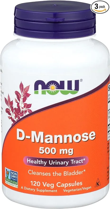 Now Foods Supplements, D Mannose 500 mg, Non GMO Project Verified, Healthy Urinary Tract*, 120 Veg Capsules (Pack of 3)