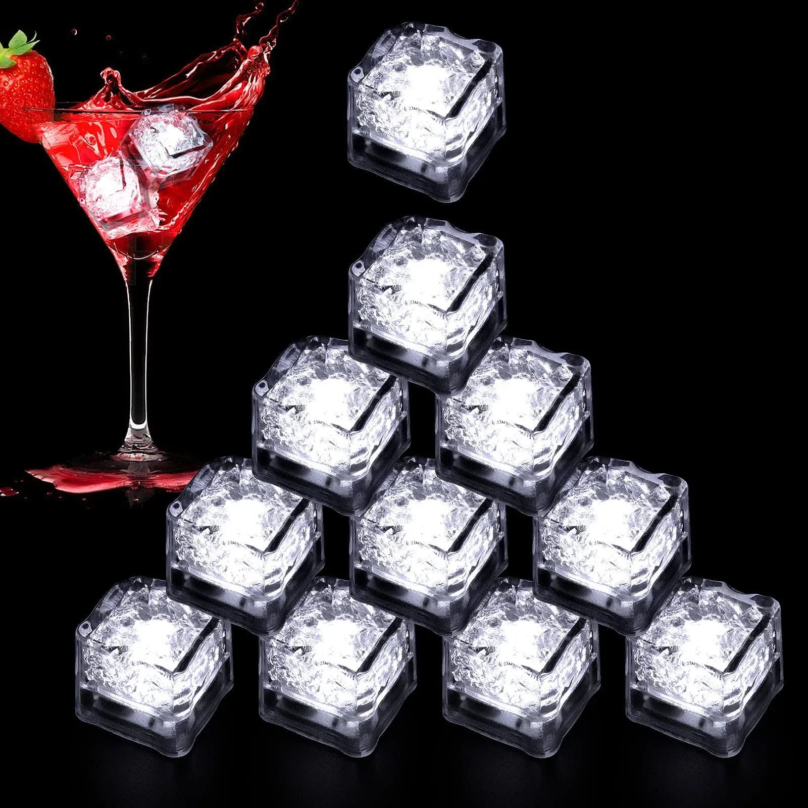 Light Up Ice Cubes for Drinks, 48PCS White LED Ice Cubes Liquid Activated, Glow in The Dark Waterproof Ice Cubes for Home Bar Supplies Summer Party Wedding Decor