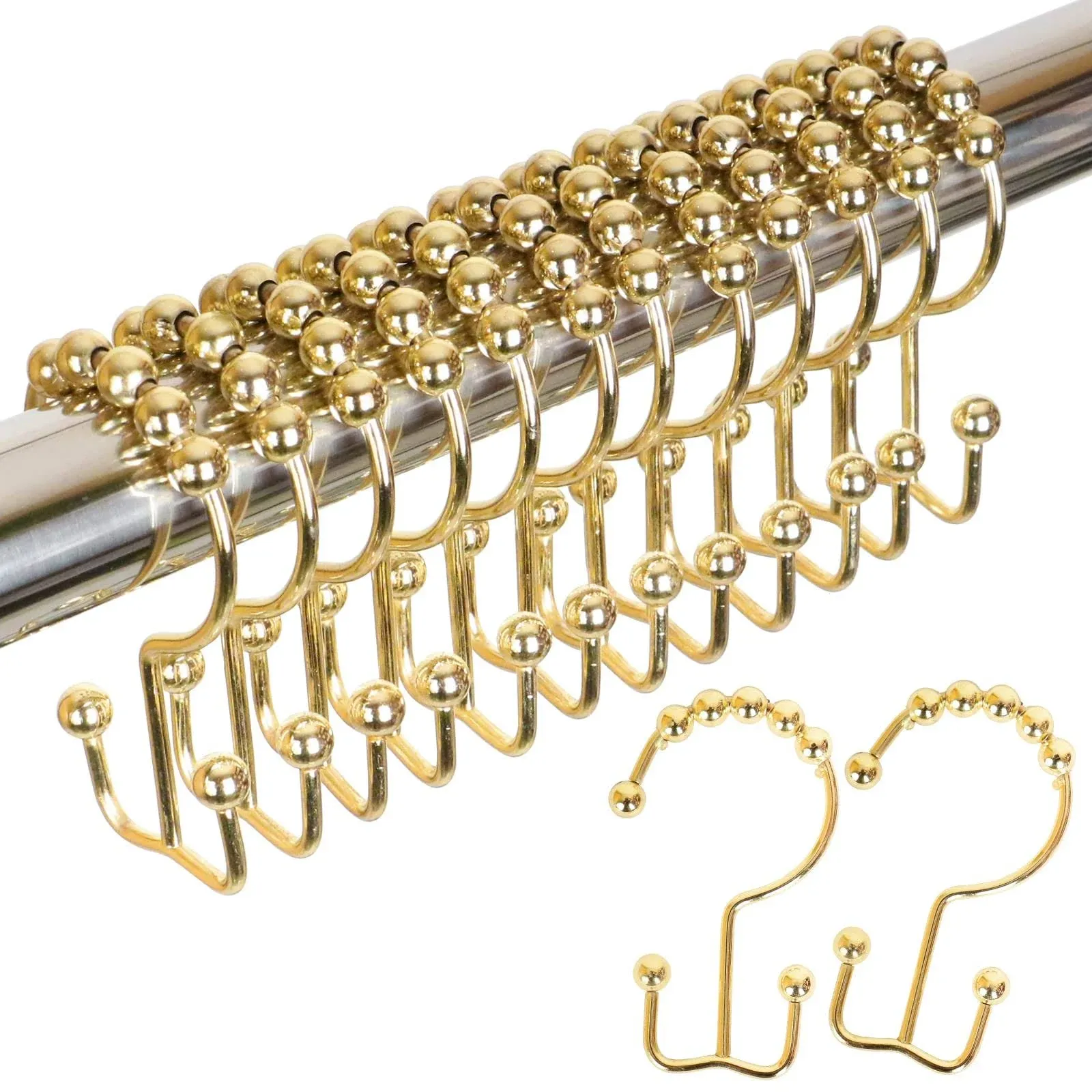 12pcs Stainless Steel Double Roller Glide Shower Curtain Hooks