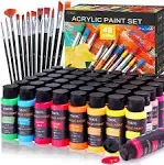 Acrylic Paint Set, 48 Colors (2 oz/Bottle) with 12 Art Brushes, Art Supplies for Painting Canvas, Wood, Ceramic & Fabric, Rich Pigments Lasting Quality for Beginners, Students & Professional Artist