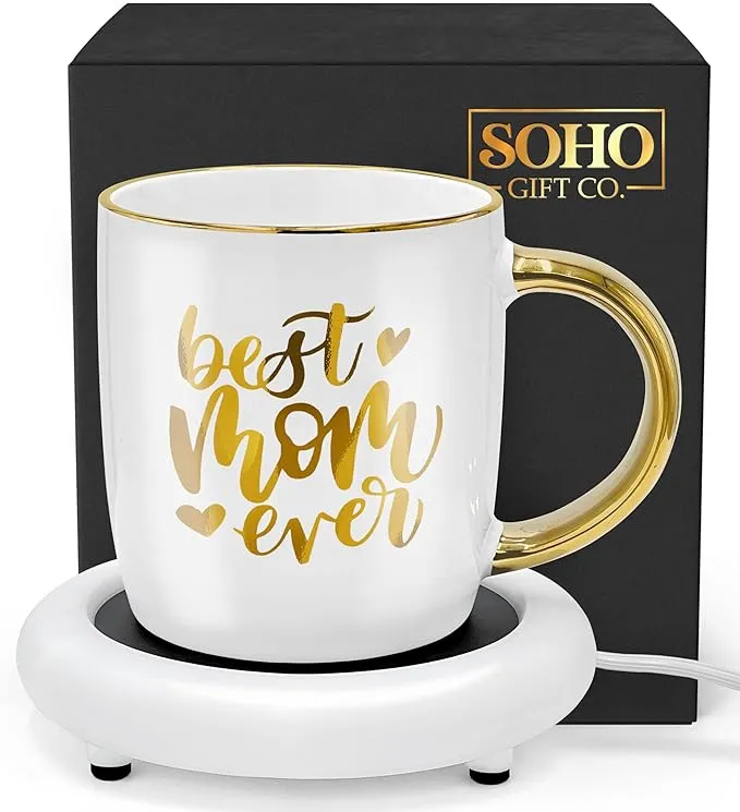 Coffee Mug with Warmer Gift for Mom Heated Coffee Lover Gift “Best Mom Ever”