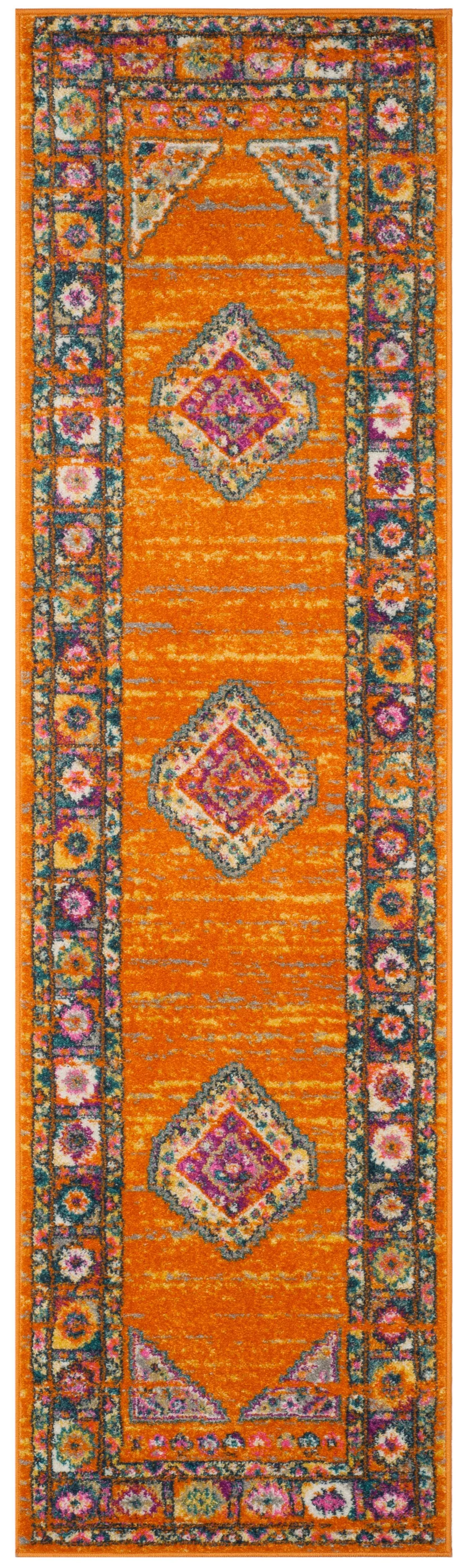 SAFAVIEH Madison Collection Runner Rug - 2'3" x 8', Orange & Fuchsia, Boho Chic Medallion Design, Non-Shedding & Easy Care, Ideal for High Traffic Areas in Living Room, Bedroom (MAD133D)