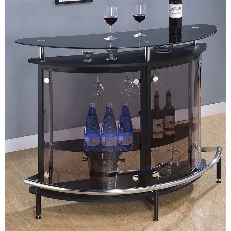 Bowery Hill Contemporary Metal Glass Home Bar in Black and Chrome