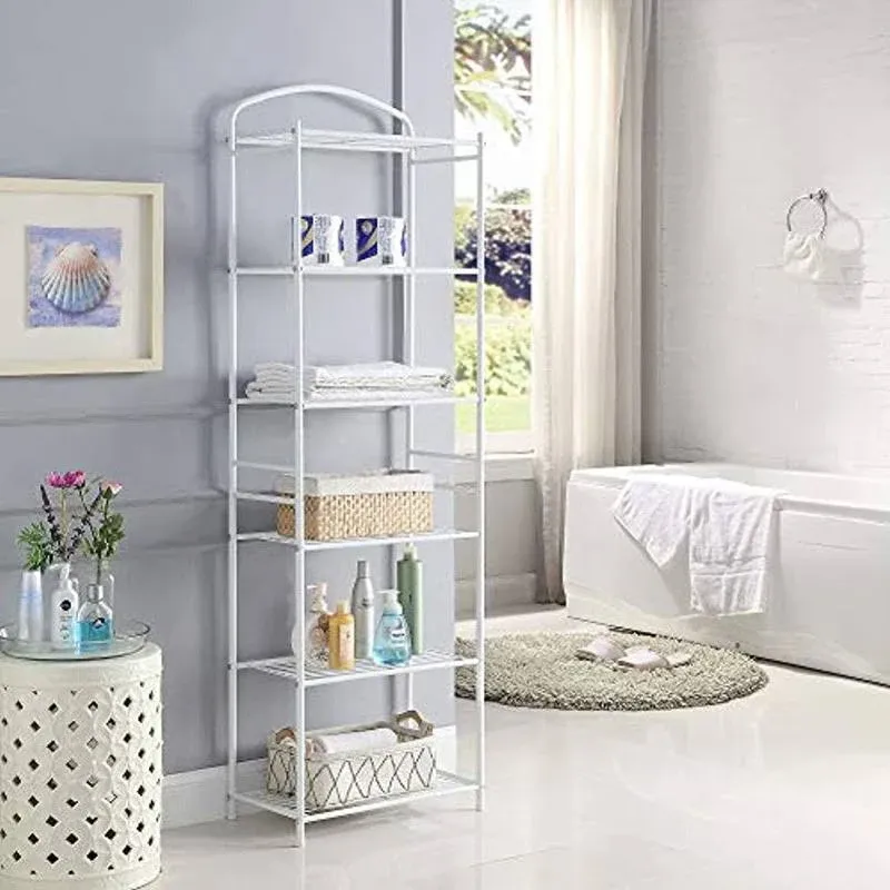 HOMEFORT Metal Bathroom Shelf,6-Tier Tower Rack, Freestanding Storage Organizer, Metal Shelving Unit with 6-Tier Durable Shelves for Bathroom, Kitchen, Living Room, Laundry