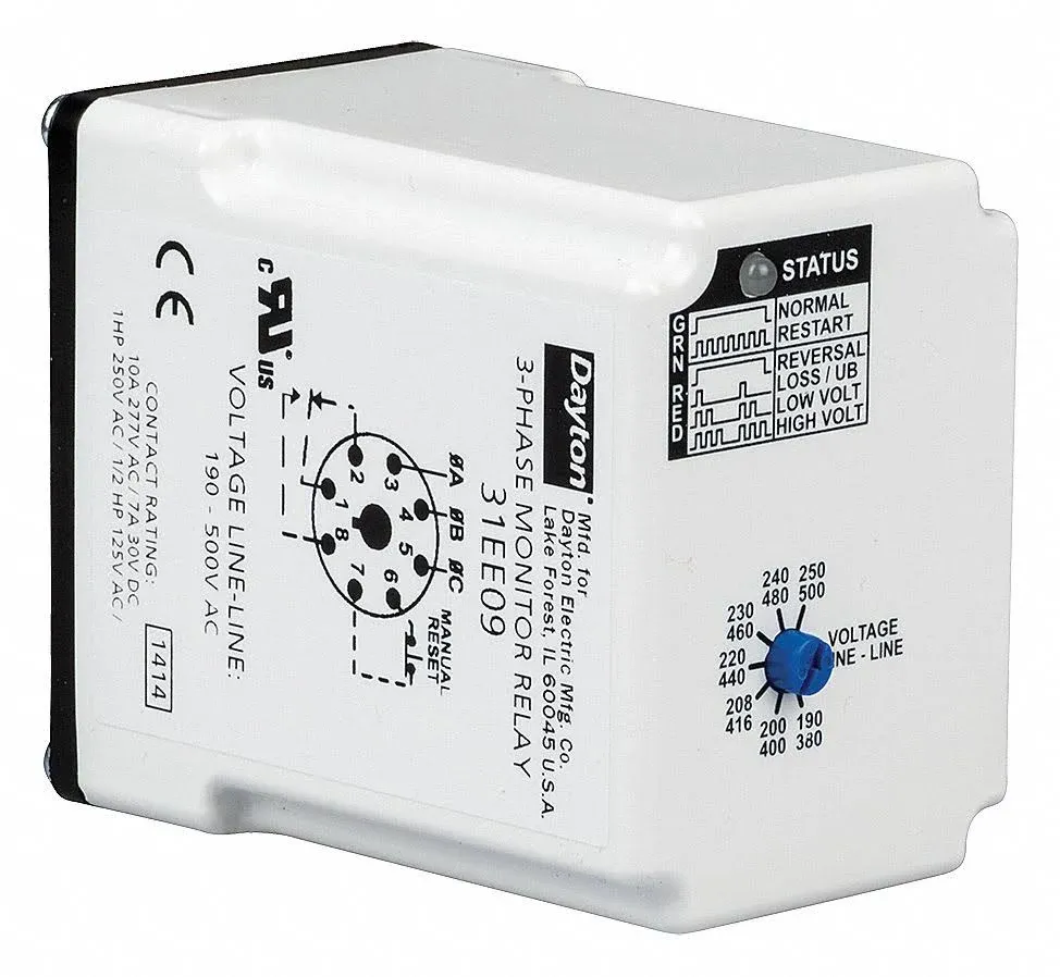 Dayton PMPU-FA8B18 3 Phase Monitor Relay,SPDT,500VAC,8 Pin