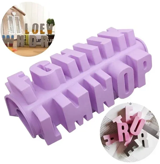 26 Cavities Alphabet Silicone Mold,DanziX Capital Letter Cake Baking Pan Muffin Cups Handmade Soap Moulds Chocolate Biscuit Ice Cube Tray DIY Molds with 1 Pack Numbers Baking Mold-Purple and Blue