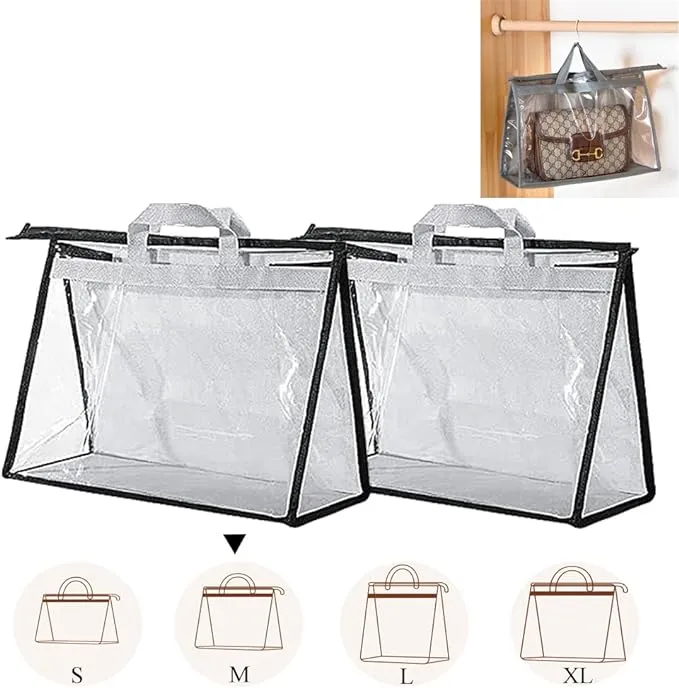 2 Pcs Dust Bags for Handbags Clear Purse Storage Hanging Bag Protector, Medium