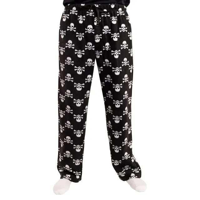 #followme Microfleece Men’s Buffalo Plaid Pajama Pants with Pockets (Black Skull Crossbones, X-Large)