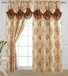 Alexa Luxury Jacquard Curtain Panel with Attached Waterfall Valance 54&#034; X 84&#034;