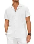 COOFANDY Mens Casual Linen Shirt Short Sleeve Button Down Shirt Summer Beach Shi