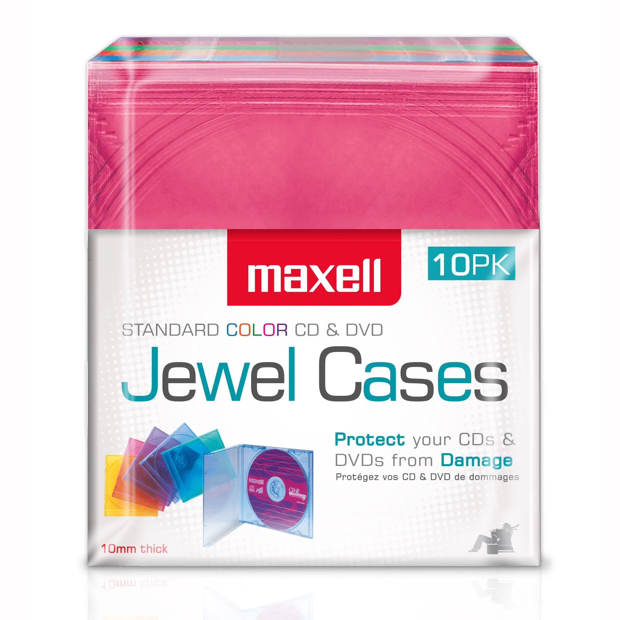 NEW~Maxell Multi-Color CD DVD CD-Rom CD-R Jewel Cases~10 Pack~10mm Thick