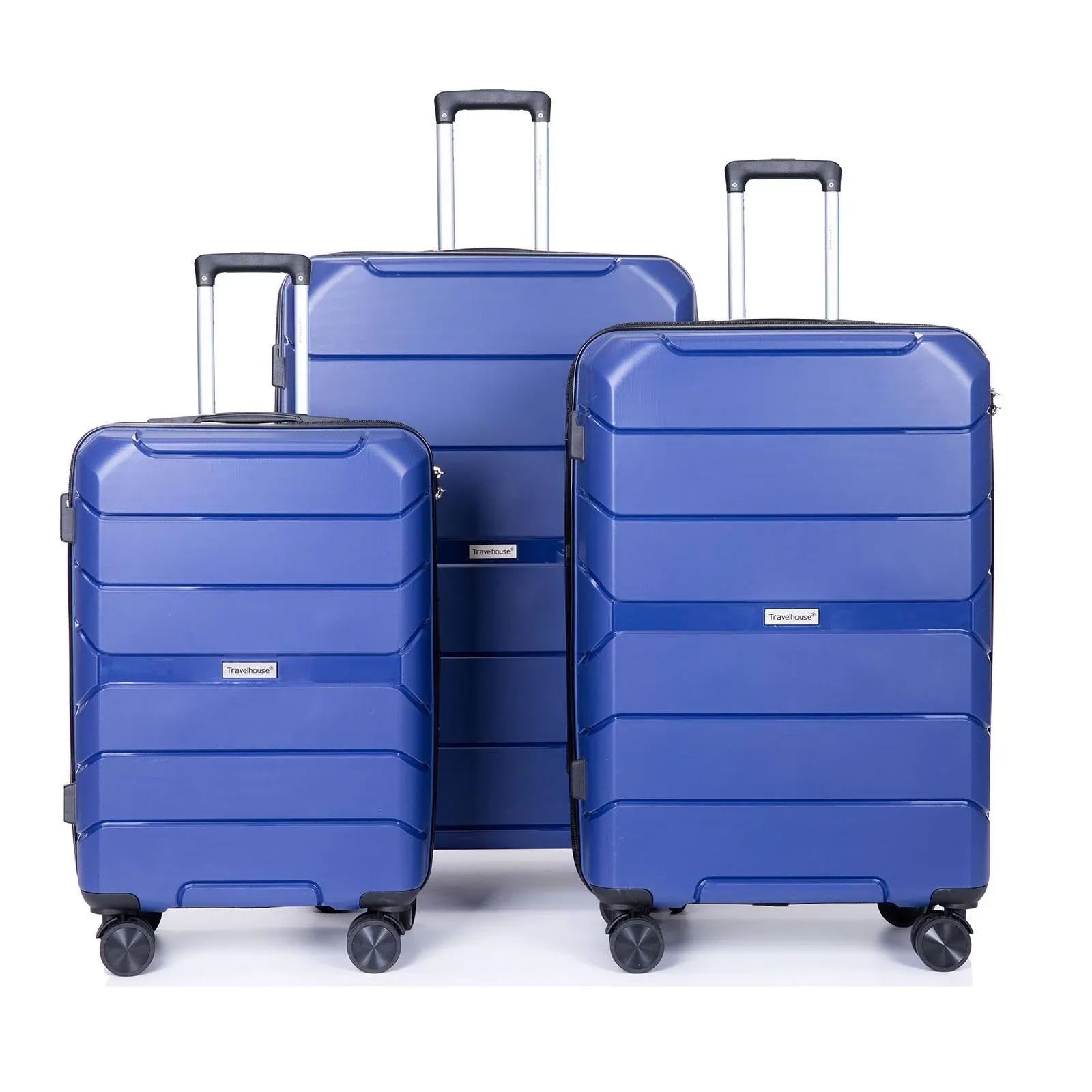 Hardshell Suitcase Spinner Wheels PP Luggage Set Durable 3-Pcs 20/24/28 Navy