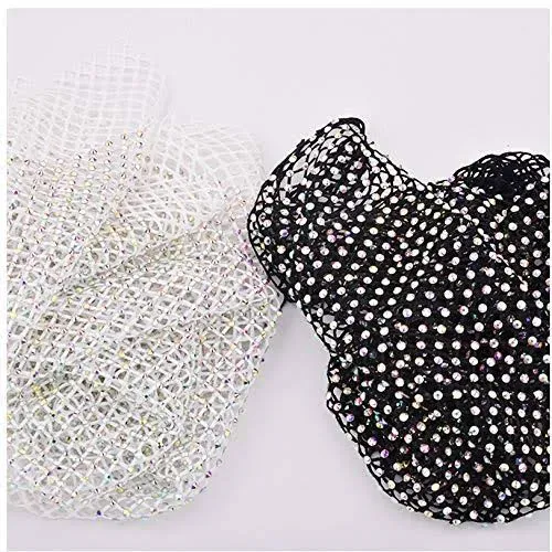 47inx 17in Soft Stretch Mesh Fabric Elastic Sequin net with Rhinestone cuttable for Clothing Bag Making Party Decorations (Black Elastic net)