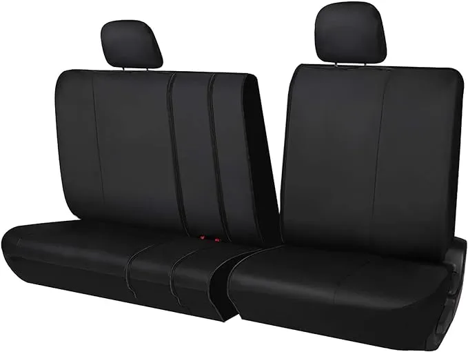 SUV Rear Bench Seat Cover for 2nd or 3rd Row Split Folding Back Seats, Fits 60/40 or 40/60 Split Bench Seats or 50/50 Rear Third Row Backseat, Universal, Easy to Clean, Black Faux Leather