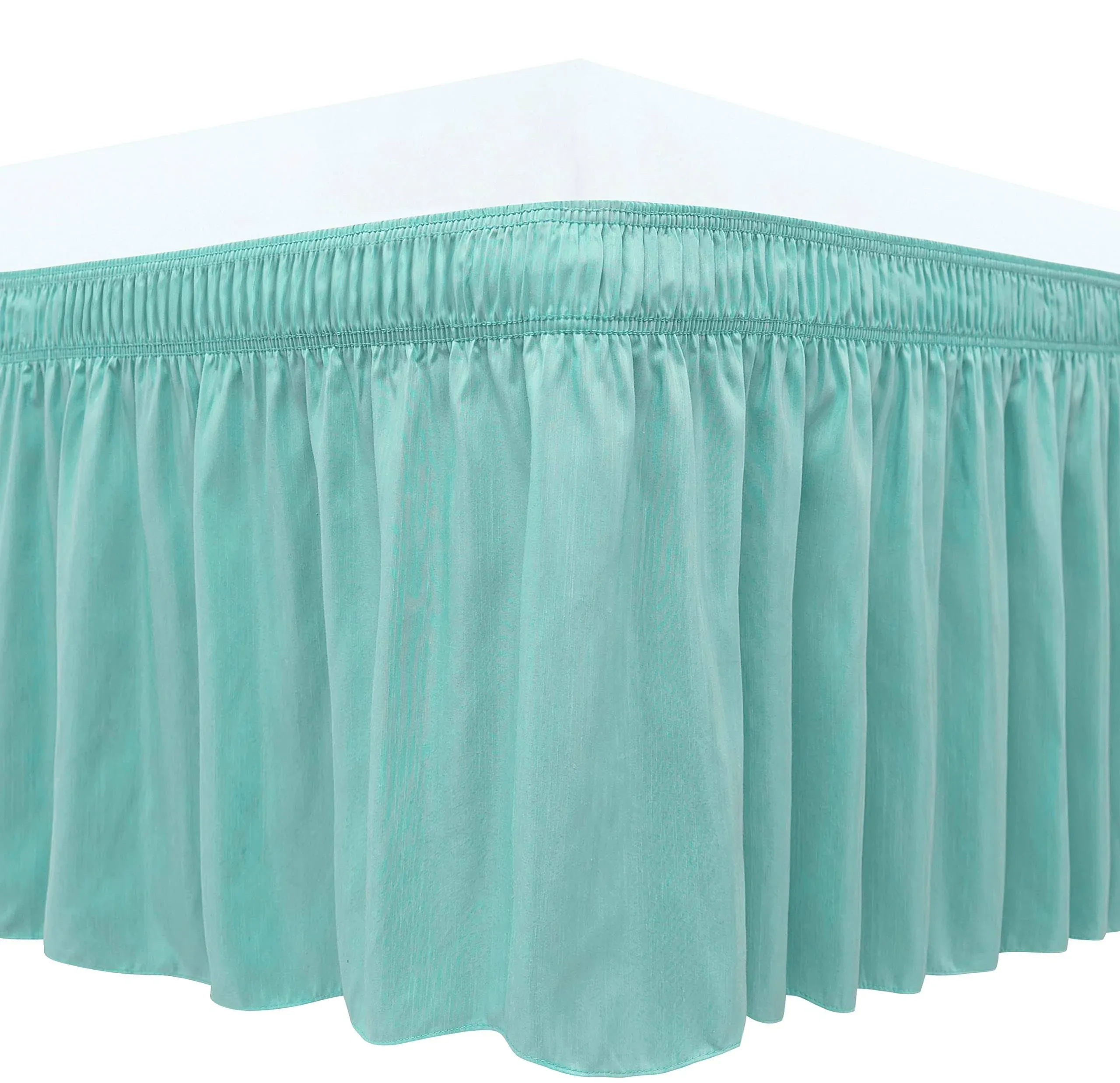 Biscaynebay Wrap Around Bed Skirts for Queen Beds 15" Drop, Aqua Adjustable Elastic Dust Ruffles Easy Fit Wrinkle & Fade Resistant Silky Luxurious