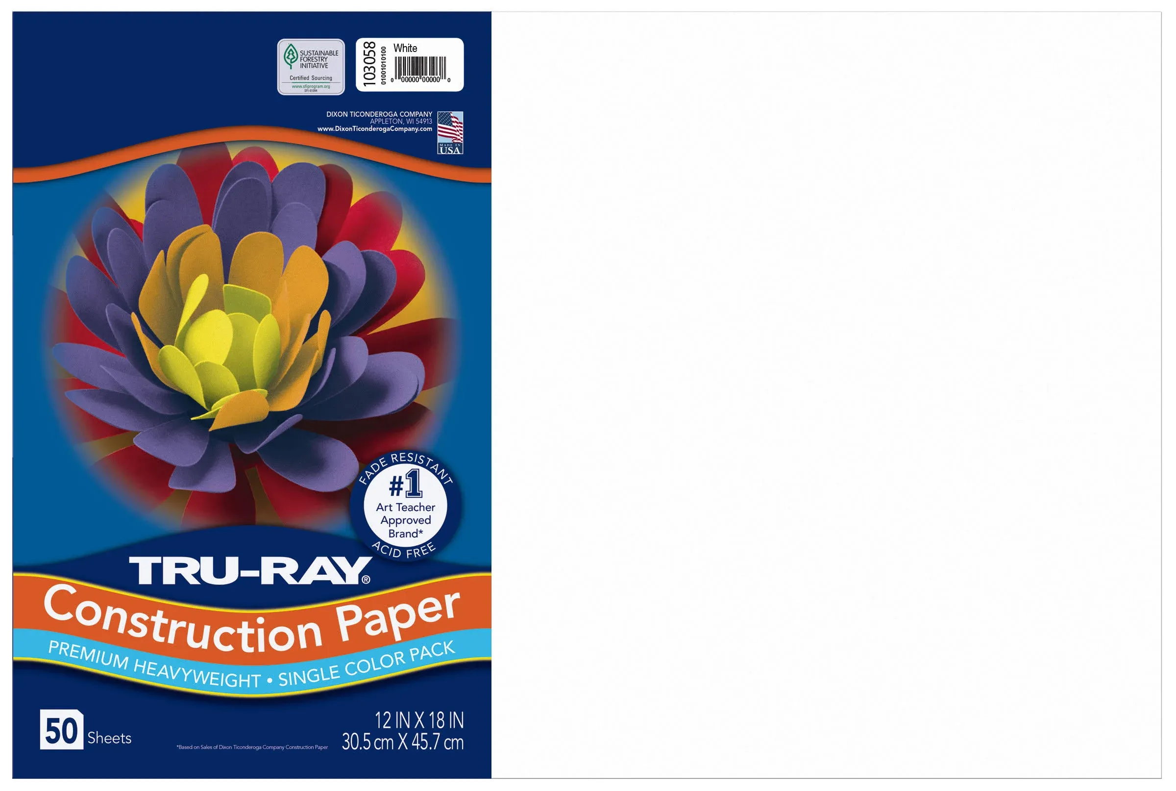 Pacon® Tru-Ray Construction Paper, 76 lb Text Weight, 12 x 18, White, 50/Pack