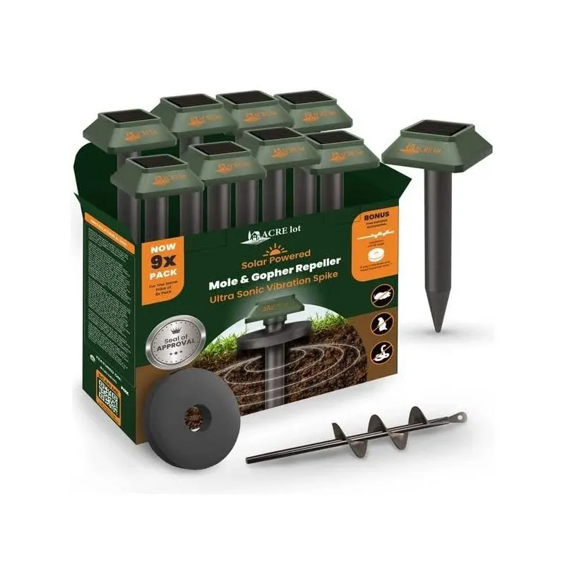 ACRE lot Mole Repellent for lawns Gopher Repellent Ultrasonic Solar Powered Snake Repellent Deterrent Mole Repeller Vole Repellent Outdoor Lawns Garden Yard All Pests Sonic Spikes Stakes Chaser 9pk