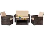 FDW Patio Furniture Sets 4 Piece Rattan Chair Patio Sofas Wicker Sectional Sofa Outdoor Conversation (Brown and Tan)