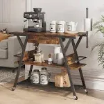 Bestier Coffee Bar Station, Kitchen Island Cart with Storage, Coffee Cart with Drawer, Paper Towel Holder and Lockable Wheels, Bar Table for Dinning Room Living Room, Gray