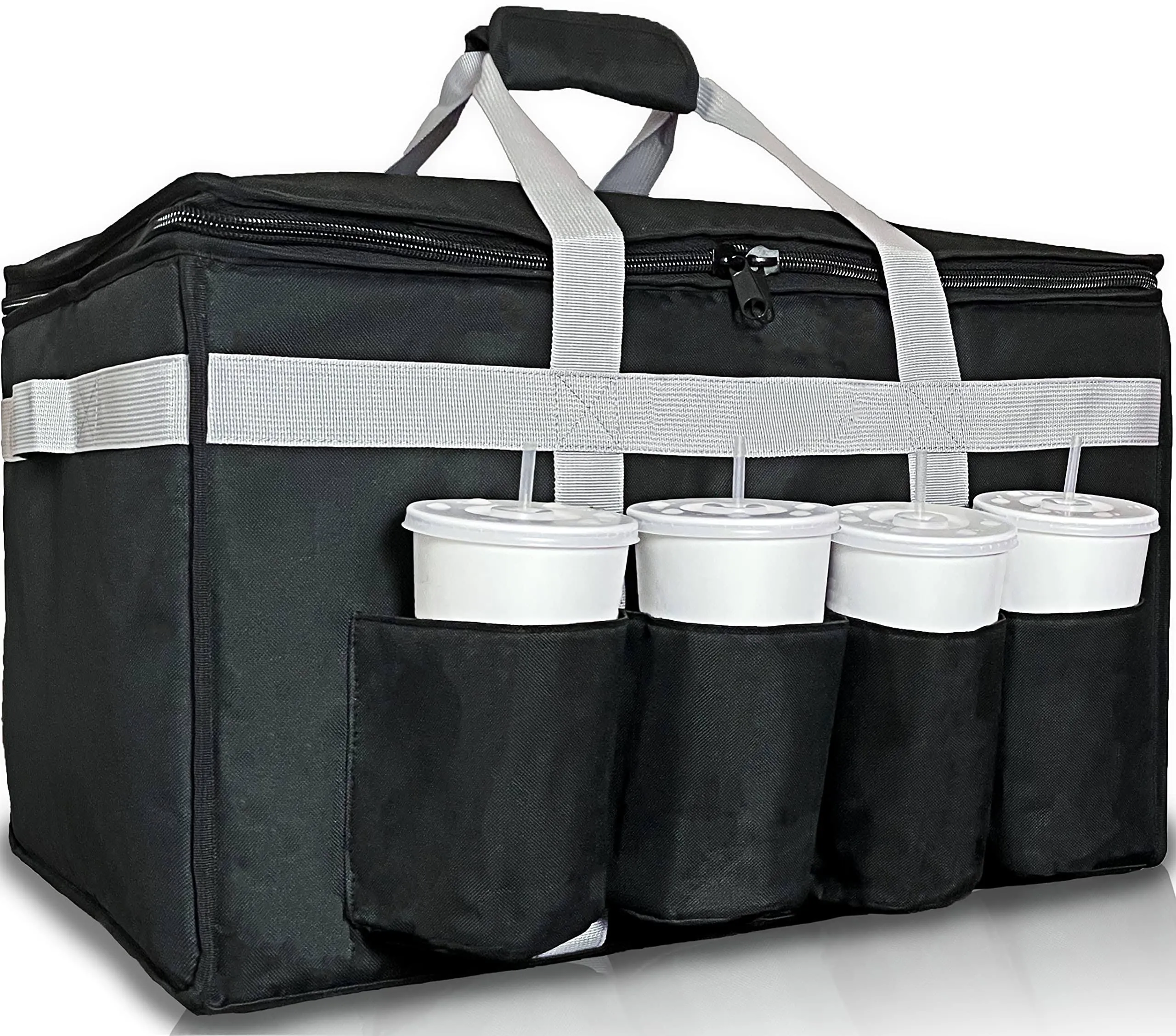 Insulated Food Delivery Bag with Cup Holders, XXL Food Carrier Bag for Drivers