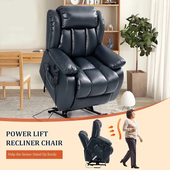 Tekamon Infinite Position Lift Recliner Chair for Elderly with Heat Massage and Lay Flat Sleeping Leather Dual Motor Power Lift