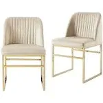 Cozy Castle Sherpa Accent Chairs Set of 2, Upholstered Living Room Side Chairs with Gold Metal Base, Fuzzy Comfy Kitchen Chairs, Beige