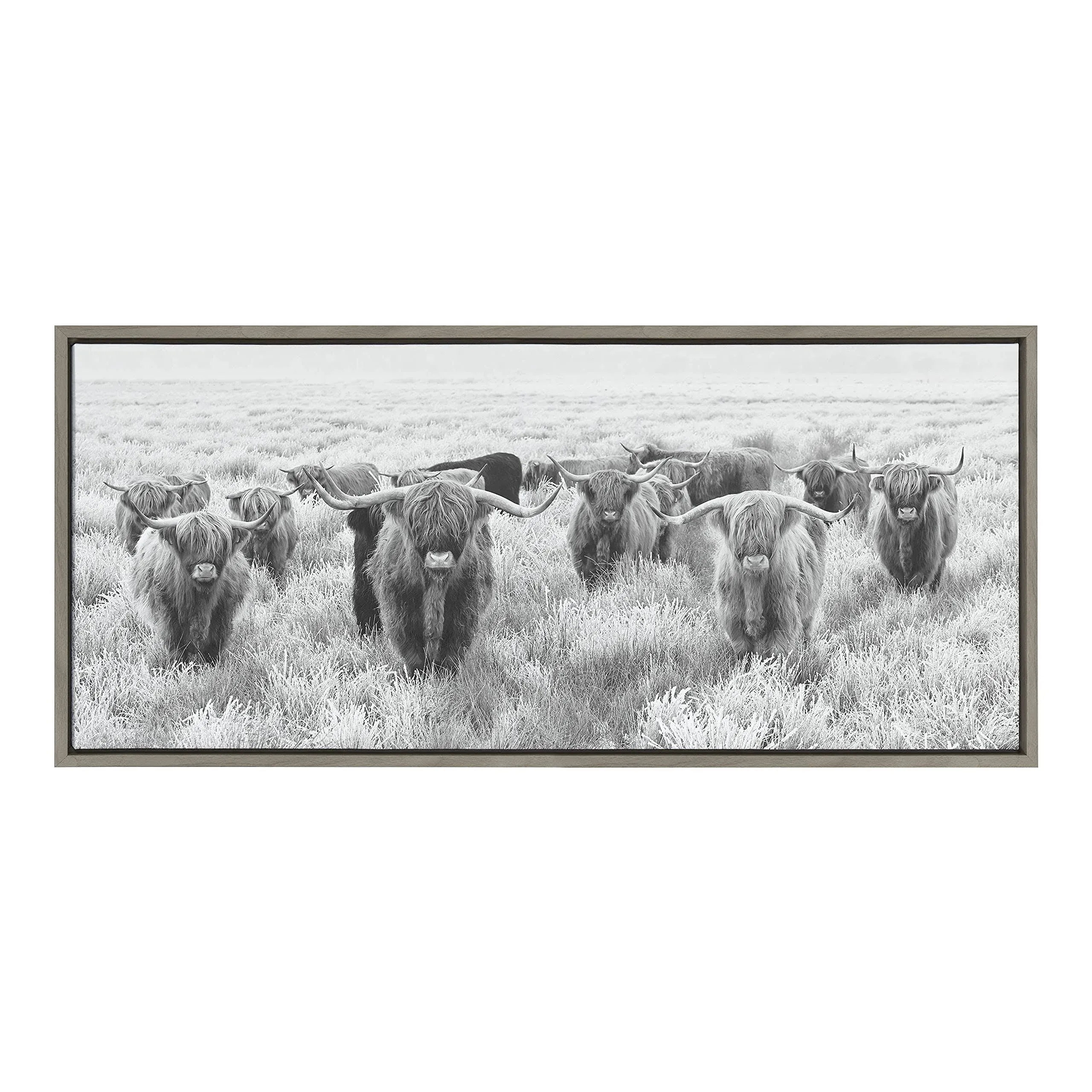 Kate and Laurel Sylvie Herd of Highland Cows Black and White Framed Canvas Wall ...