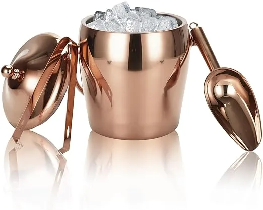 Ice Bucket Champagne Bucket with Tongs Scoop Lid, Wine Bar Freezer Ice Bucket...