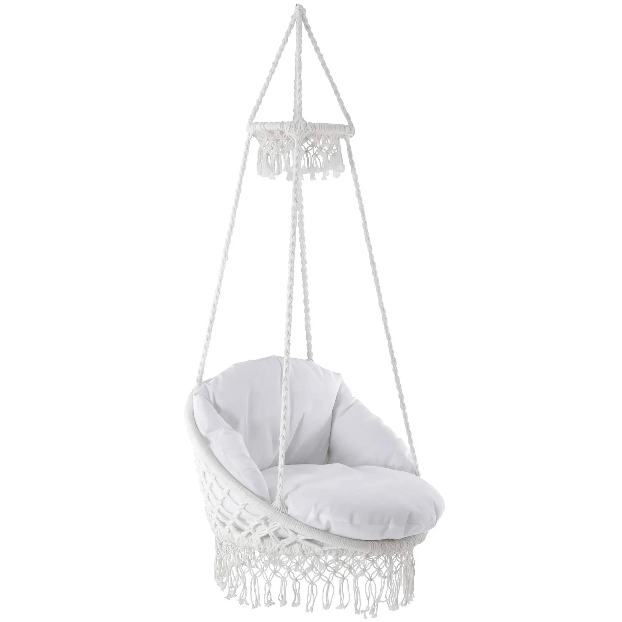 Deluxe Polyester Macrame Chair with Fringe, White