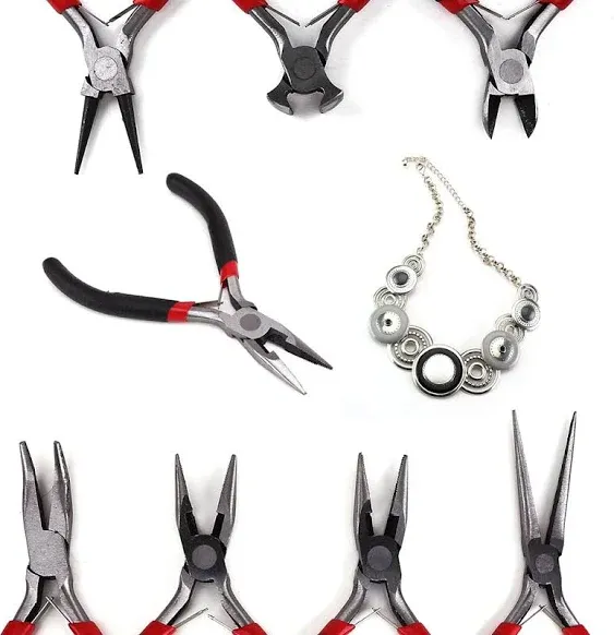 7PCS Mini Jewellery Pliers Tools Kit Wire Cutter Chain Round Bent Flat Chain Nose Beading Making Set