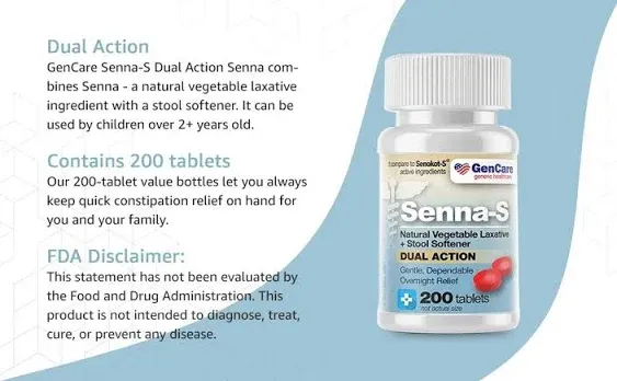 GenCare - Senna-S Natural Vegetable Laxative Plus Stool Softener Dual Action 200