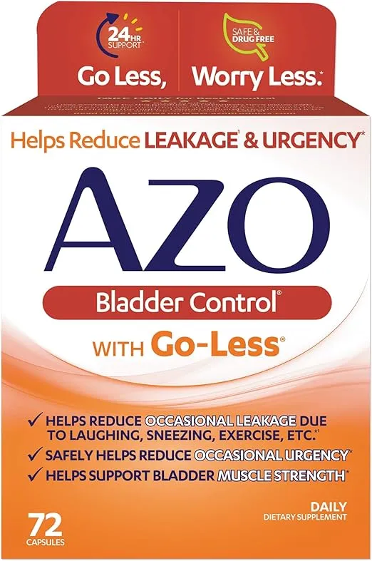 AZO Bladder Control with Go-Less Daily Supplement | Helps Reduce Occasional Urgency, leakage due to laughing, sneezing and exercise††† | 72 Capsules