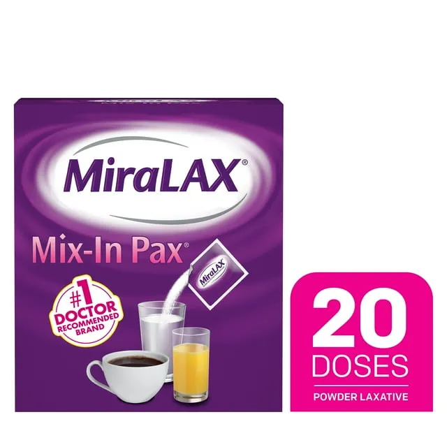 MiraLAX, Mix-In Pack, Grit Free , Unflavored, 20 Packets 0.5 oz (17 g) Each