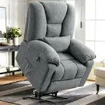 Power Lift Recliner Chair with Massage and Heat,Dual Motor Large Electric Lift Chair for Elderly,Infinite Position,170° Lay Flat Recliner,Linen Gray