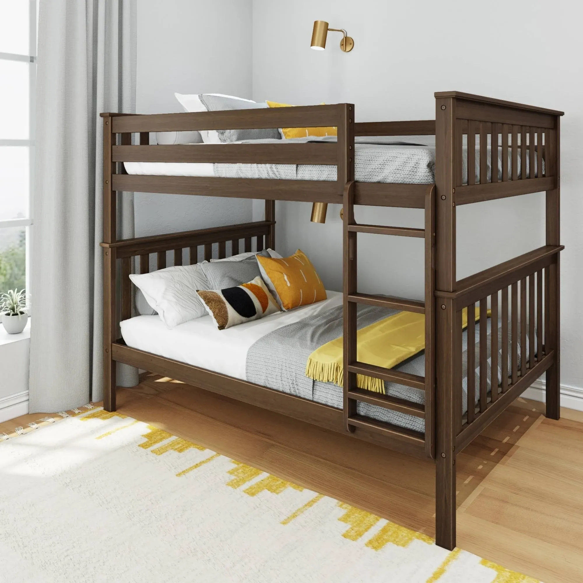 Max & Lily Bunk Bed Twin over Twin, Solid Wood Bunk Bed Frame with Ladder for Kids, 14" Safety Guardrails, Easy Assembly, No Box Spring Needed, Walnut