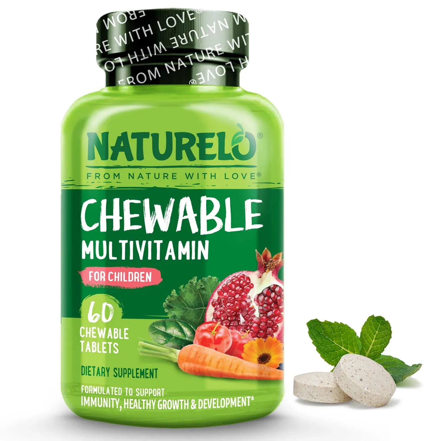 NATURELO Chewable Vitamin for Kids Multivitamin with Whole Food Organic Fruit ...