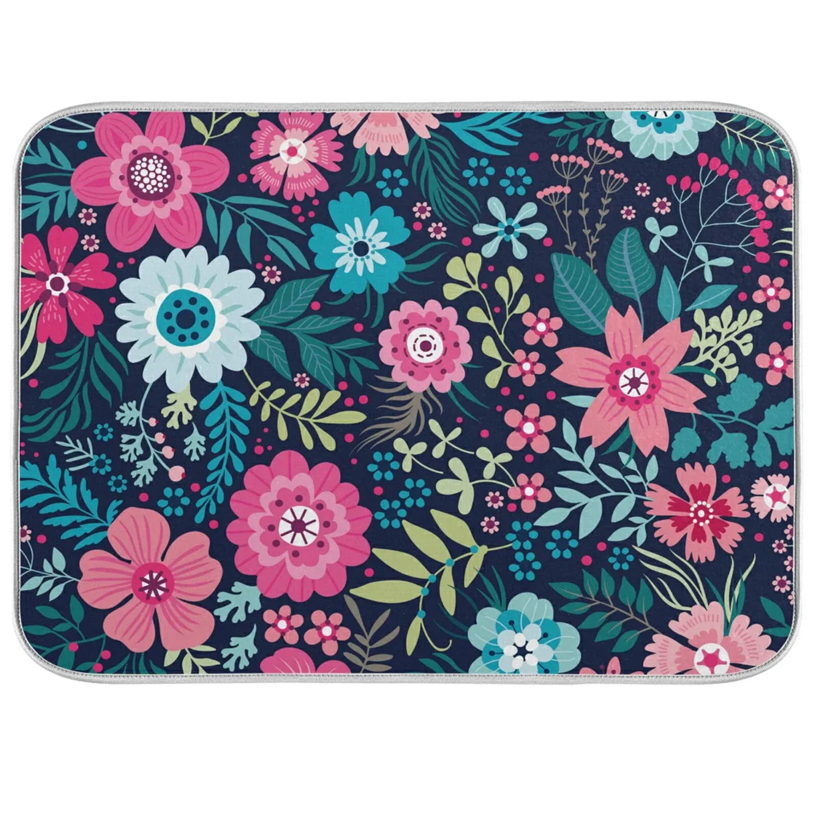 Colorful Flowers Absorbent Dish Draining Mat 16x18 inch Absorbent Machine Washable Fast Dish Drying Pad Dish Drainer Mat For Kitchen Counter