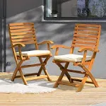 IDZO, Percy Chairs Heavy Duty 400lbs Capacity Set of 2 w/Cushion, FSC Acacia Outdoor Furniture, Teak Finish, Fully Assembled, Wood Folding_Beige