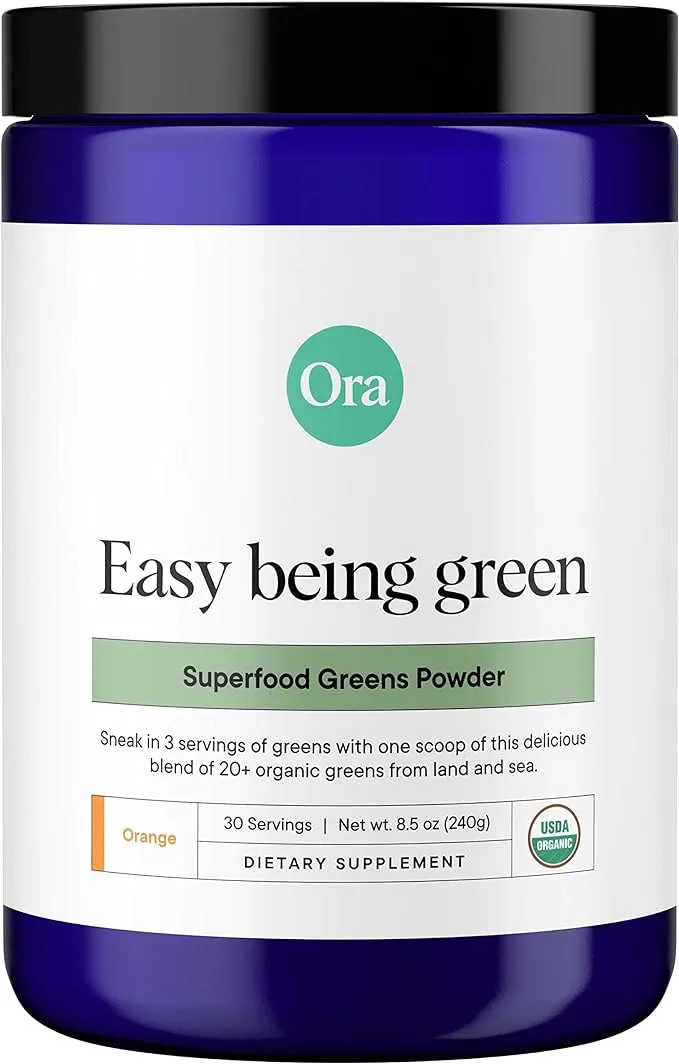 Ora Organic Greens Powder - Vegan, Gluten-Free, Organic Super Greens Drink for Energy and Detox | Antioxidants & Adaptogenic Herbs | 20+ Superfood Greens Blend - Citrus Flavor, 30 Servings