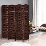 HOMCOM Room Divider 70.9&#034;x70.9&#034; Chestnut Brown Wicker Privacy Screen 4-Panel